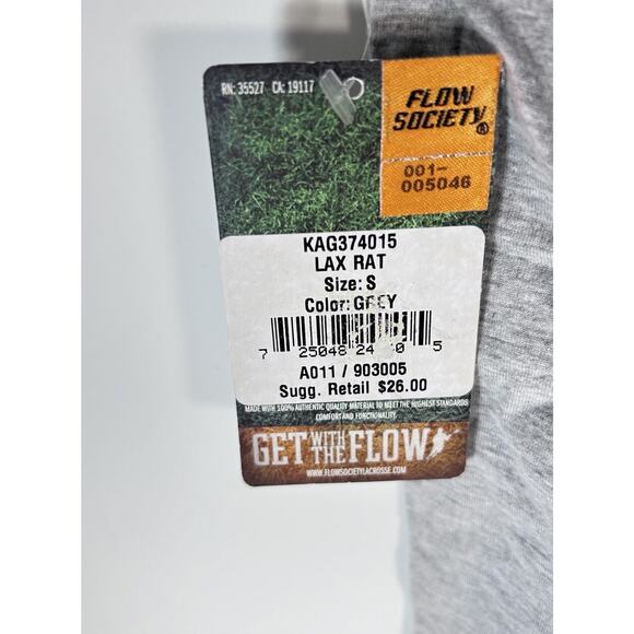 Flow Society Lacrosse LAX Rat T Shirt Mens Unisex Small NWT Gray Fuzzy - Picture 5 of 5